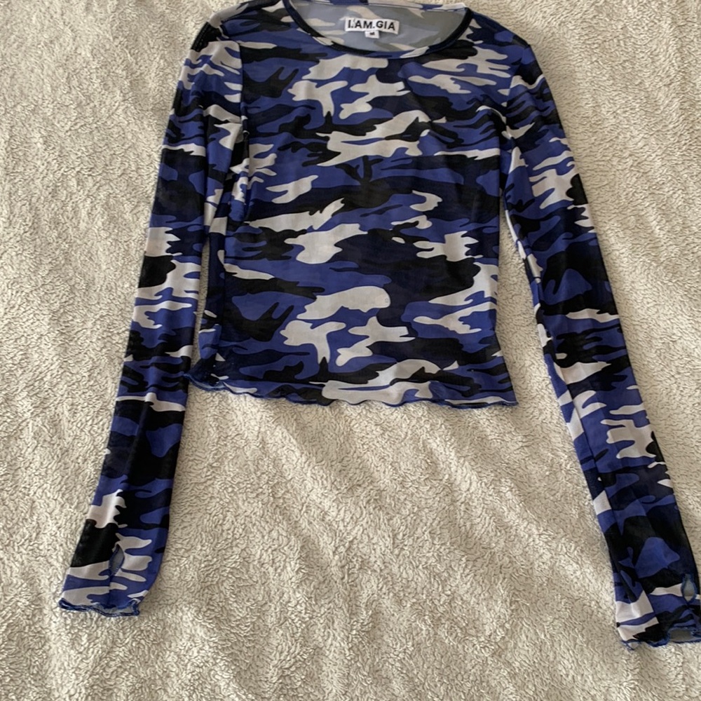 I.AM.GIA | Blue Camo Mesh Top - Picture 2 of 5